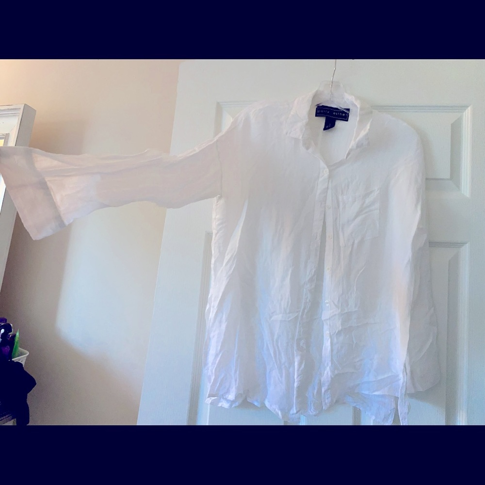 Polly Esther white beach long sleeve shirt